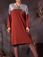 Casual Loose Patchwork O-Neck Long Sleeve Women Dresses