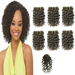 6 Bundles Hair Weaves Brazilian Hair Body Wave Deep Curly Human Hair Extensions Remy Human Hair Natural Color Hair Weaves / Hair Bulk 8 inch Natural Burgundy Auburn Soft Classic Easy to Carry miniinthebox