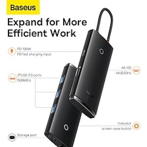 Baseus Lite Series 5-Port Type-C HUB Docking Station (Type-C to HDMIUSB3.03PD) Black Lightinthebox