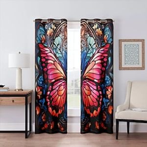 2 Panels 100% Blackout Curtain Stained Glass Butterfly Curtain Drapes For Living Room Bedroom Kitchen Window Treatments Thermal Insulated Room Darkening Lightinthebox