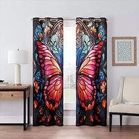 2 Panels 100% Blackout Curtain Stained Glass Butterfly Curtain Drapes For Living Room Bedroom Kitchen Window Treatments Thermal Insulated Room Darkening Lightinthebox - thumbnail