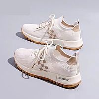 Women's Sneakers Flyknit Shoes Slip-on Sneakers Outdoor Daily Color Block Summer Lace-up Platform Round Toe Sporty Casual Walking Tissage Volant Lace-up Pink Khaki Gray Lightinthebox - thumbnail