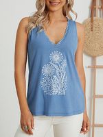 Ladies Dandelion Printed V-Neck Sleeveless T-Shirt