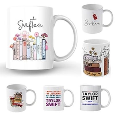 Swiftea Coffee Mug - Funny Cute Singer Album - Pink Rim and Interior - Gift for Women and Girl Fans Merch, The Eras Tour Photo Poster Mug miniinthebox