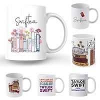 Swiftea Coffee Mug - Funny Cute Singer Album - Pink Rim and Interior - Gift for Women and Girl Fans Merch, The Eras Tour Photo Poster Mug Lightinthebox - thumbnail