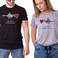 Couple Tshirt Heart 1pc Couple's Men's Women's T shirt Tee Crew Neck Valentine's Day Daily Short Sleeve Print Fashion Casual Lightinthebox - thumbnail