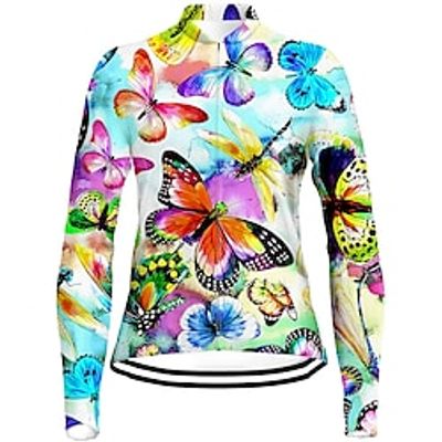 21Grams Women's Cycling Jersey Long Sleeve Bike Jersey Top with 3 Rear Pockets Mountain Bike MTB Road Bike Cycling Breathable Quick Dry Moisture Wicking Reflective Strips Blue Butterfly Spandex Sports Lightinthebox