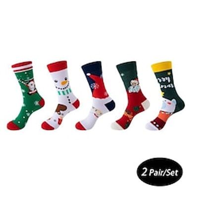 Men's 2 Pairs Crew Socks Men Socks Xmas Socks White Yellow Color Christmas Casual Daily Basic Medium Fall  Winter Thermal Lightinthebox