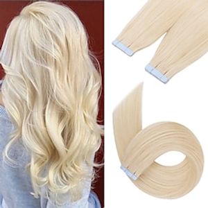 Tape In Hair Extensions Human Hair 20pcs Pack Straight Blonde Hair Extensions miniinthebox