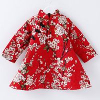 Flower Printed Chinese Style Girls Dresses