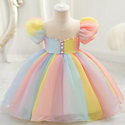 Toddler Girls' Party Dress Rainbow Short Sleeve Wedding Party Cute Princess Polyester Summer Spring 3-7 Years Multicolor Lightinthebox