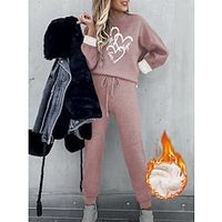 Women's Sweatshirt Tracksuit Pants Sets Fleece Lined Heart Black Yellow Pink Drawstring Print Long Sleeve Casual Daily Warm Funny Round Neck Regular Fit Fall  Winter Lightinthebox - thumbnail