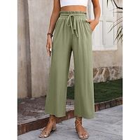 Women's Pants Trousers Linen Cotton Blend Plain Side Pockets Full Length Casual Daily Going out Weekend Black Blue S M Spring  Summer Lightinthebox