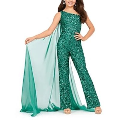 Jumpsuits Ankle Length Flower Girl Dress Pageant  Performance Girls Cute Prom Dress Sequined with Solid Color Glitter  Sparkle Fit 3-16 Years Lightinthebox