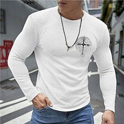 Totem Cross Retro Vintage Men's Knitting Print Pullover Sweater Jumper Knitwear Outdoor Daily Vacation Long Sleeve Crewneck Sweaters Black White Blue Fall Winter S M L Sweaters Lightinthebox