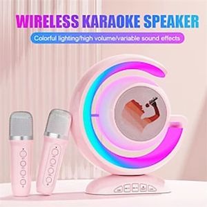 Colorful Lighting Wireless Dual Microphone Speaker Bluetooth Music Player KTV Sound System Home Karaoke for Tv Boom Box KTV Colorful Lights Wireless Microphone Speaker miniinthebox