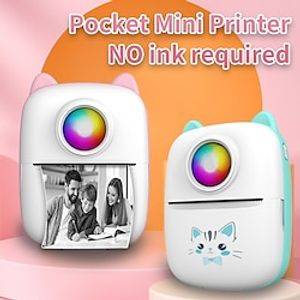 Portable Thermal Printer Wireless Inkless 203DPI Photo Label Memo Wrong Question Printing Machine With USB Cable for IOS Android(5 rolls thermal paper) Lightinthebox