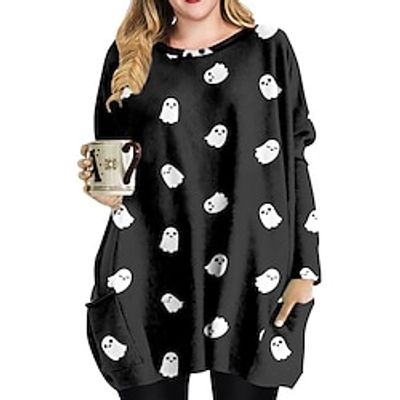 Women's Plus Size Casual Dress Skull Crew Neck Long Sleeve Fall Winter Casual Short Mini Dress Daily Going out Dress Lightinthebox