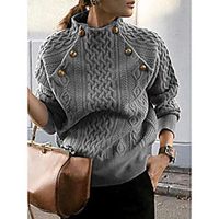 Women's Pullover Knitted Button Solid Color Elegant Long Sleeve Sweater Cardigans Turtleneck Fall Winter Grey Brown Lightinthebox - thumbnail