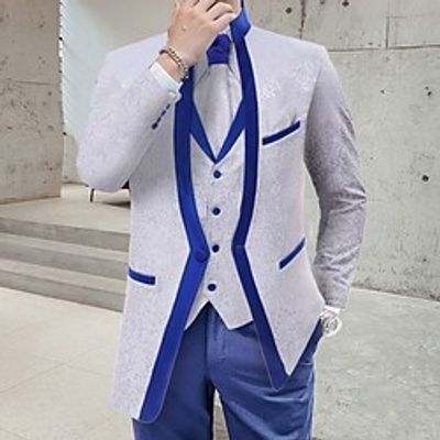 White Men's Wedding Business  Ceremony  Wedding Suits 3 Piece Patterned Tailored Fit Single Breasted One-button 2022 Lightinthebox