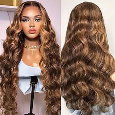 Remy Human Hair 13x4 Lace Front Wig Side Part Brazilian Hair Body Wave Multi-color Wig 150% 180% Density with Baby Hair Glueless Pre-Plucked For Women Long Human Hair Lace Wig Lightinthebox