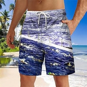 Men's Board Shorts Swim Shorts Swim Trunks Drawstring with Mesh lining Elastic Waist Graphic Prints Quick Dry Short Casual Daily Holiday Hawaiian Boho Blue Purple Micro-elastic miniinthebox