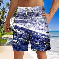 Men's Board Shorts Swim Shorts Swim Trunks Drawstring with Mesh lining Elastic Waist Graphic Prints Quick Dry Short Casual Daily Holiday Hawaiian Boho Blue Purple Micro-elastic miniinthebox - thumbnail