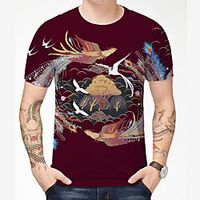 Men's T shirt 3D Print Dragon Graphic Graphic Prints 3D Print Short Sleeve Daily Tops Chinese Style Casual Wine Dark Green miniinthebox - thumbnail