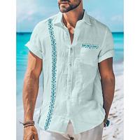 Men's Shirt Linen Shirt Summer Shirt Beach Shirt Summer Hawaiian Shirt White Pink Blue Short Sleeve Solid Color Fold-over Collar Spring Summer Street Daily Clothing Apparel Patchwork Lightinthebox