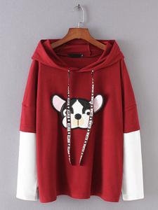 Women Printed Patchwork Fake Two-Piece Hoodies