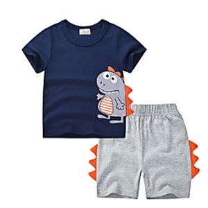 Kids Boys' Clothing Set 2 Pieces Short Sleeve White Dusty Blue Cartoon Dragon Animal Print Indoor Outdoor Casual Daily Regular 2-8 Years Lightinthebox