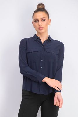 Womens Pockets Flowy Shirt Navy Womens Pockets Flowy Shirt Navy