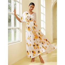 Satin Loose Floral Print Maxi Dress Lightinthebox