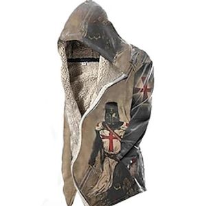 Men's Coat Warm Sports  Outdoor Zipper Graphic Prints Cross Soldier 3D Printed Graphic Hoodie Fashion Jacket Outerwear Long Sleeve Zipper Fall  Winter Lightinthebox