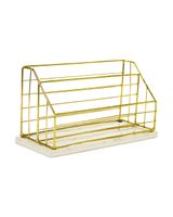 AQ Marmar Wire & Ceramic Desk Organizer With Printed Marble Base