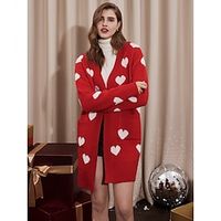 Women's Cardigan Open Front Ribbed Knit Acrylic Pocket Knitted Fall Winter Long Outdoor Christmas Daily Fashion Casual Soft Long Sleeve Heart Red S M L miniinthebox - thumbnail