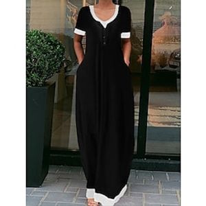 Women's Long Dress Maxi Dress Casual Dress Black Dress Pure Color Fashion Modern Holiday Going out Ruched Patchwork Short Sleeve U Neck Dress Regular Fit Black Spring Summer S M L XL XXL Lightinthebox