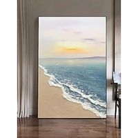 Hand Painted Romantic Sea Ocean Blue Sky Paintings on Canvas Handmade Sunset Sealandscape Wall Decor Gifts Stretched Frame Ready to Hang Lightinthebox - thumbnail