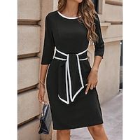 Women's Party Dress Cocktail Dress Bodycon Midi Dress Black 34 Length Sleeve Striped Lace up Spring Fall Winter Crew Neck Fashion Winter Dress Wedding Guest Vacation S M L XL XXL 3XL Lightinthebox - thumbnail