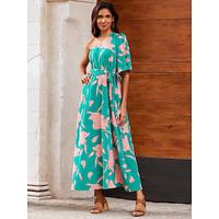 Print Belted Split Hem Maxi Dress