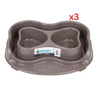 M-PETS No Spill Plastic Double Bowl Grey 2x500ml (Pack of 3)