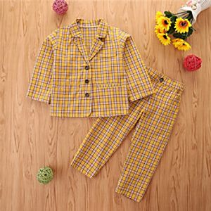 Kids Girls' Clothing Set 2 Pieces Long Sleeve Yellow Plaid Casual Basic Regular miniinthebox