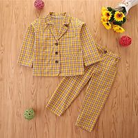 Kids Girls' Clothing Set 2 Pieces Long Sleeve Yellow Plaid Casual Basic Regular miniinthebox - thumbnail