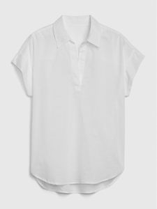 Short Sleeve Collared Popover Top