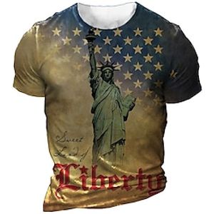 Men's Unisex T shirt Tee 3D Print Graphic Prints Statue National Flag Crew Neck Street Daily Print Short Sleeve Tops Designer Casual Vintage Big and Tall Khaki  Summer Lightinthebox