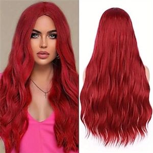 28 Inch Red Long Curly Wavy Wigs For Women Middle Part Mermaid Curly Wave Red Wig Heat Resistant Wavy Synthetic Wig For Daily Party Use Christmas Party Wigs miniinthebox