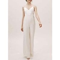 Jumpsuits Wedding Dresses V Neck Spaghetti Strap Floor Length Charmeuse Long Sleeve Simple with 2022 Lightinthebox - thumbnail