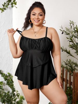 Plus Size Backless Design Spaghetti Strap Sleeveless Tankini Plus Size Backless Design Spaghetti Strap Sleeveless Tankini