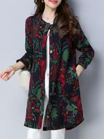 Vintage Printed Button Pocket Coat - thumbnail