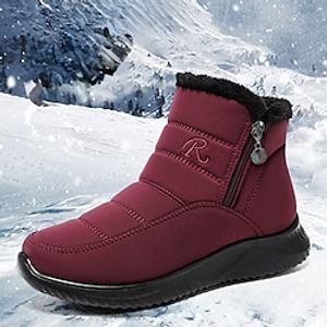 Men's Women's Boots Snow Boots Plus Size Outdoor Daily Solid Color Fleece Lined Booties Ankle Boots Fall Winter Flat Heel Round Toe Plush Casual Comfort Walking Elastic Fabric Zipper Black Burgundy miniinthebox